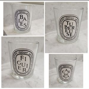 Set of 4 Diptyque empty glass candle jars